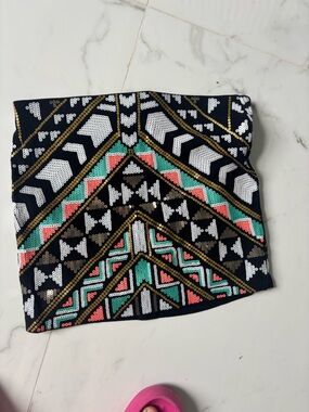 Express Aztec Tribal Sequin Black Skirt